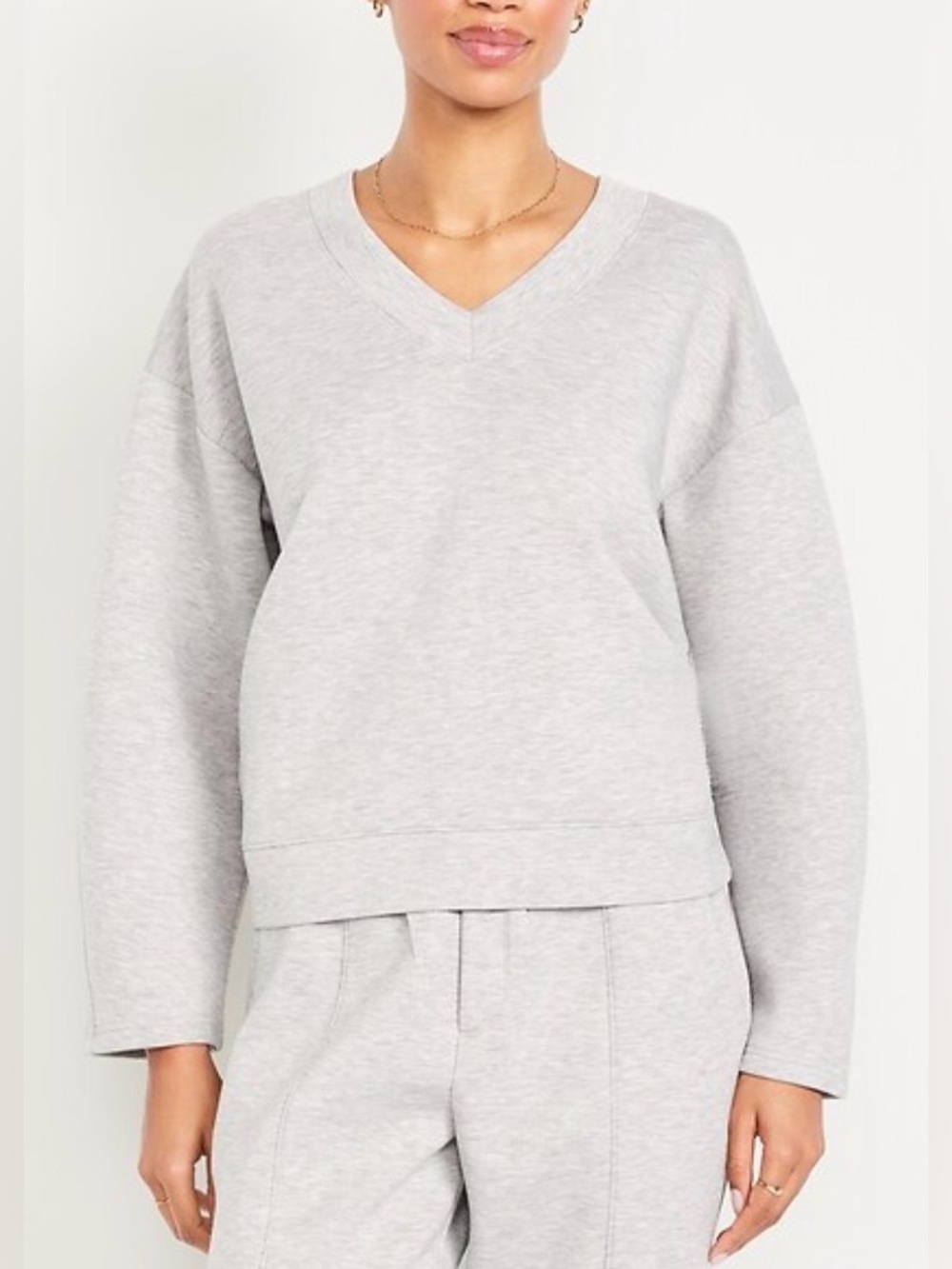 Old Navy Bounce Fleece V-Neck Cocoon Sweatshirt, Medium Heather Grey, sz M Tall